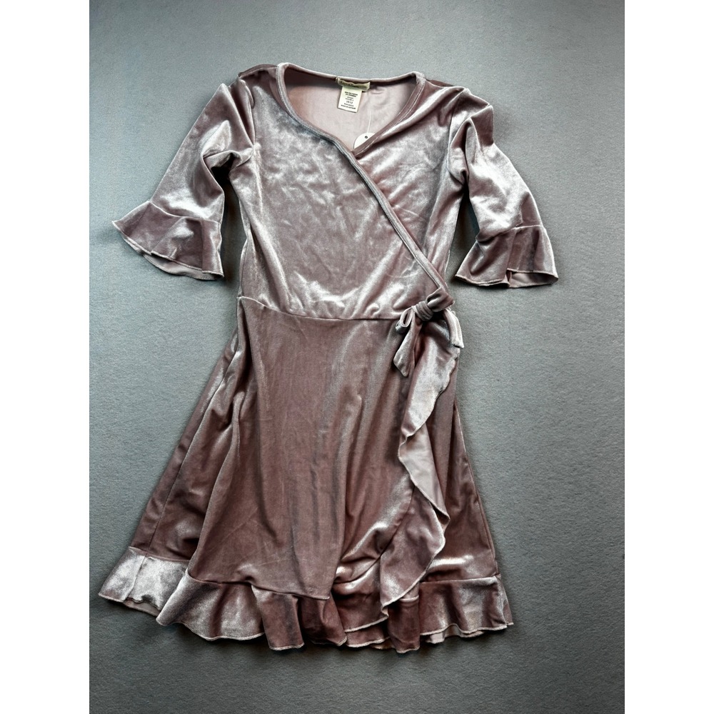 Love Cameron Los Angeles Mauve Pink Velvet Wrap Dress Ruffle Hem Girls 10/12 NEW